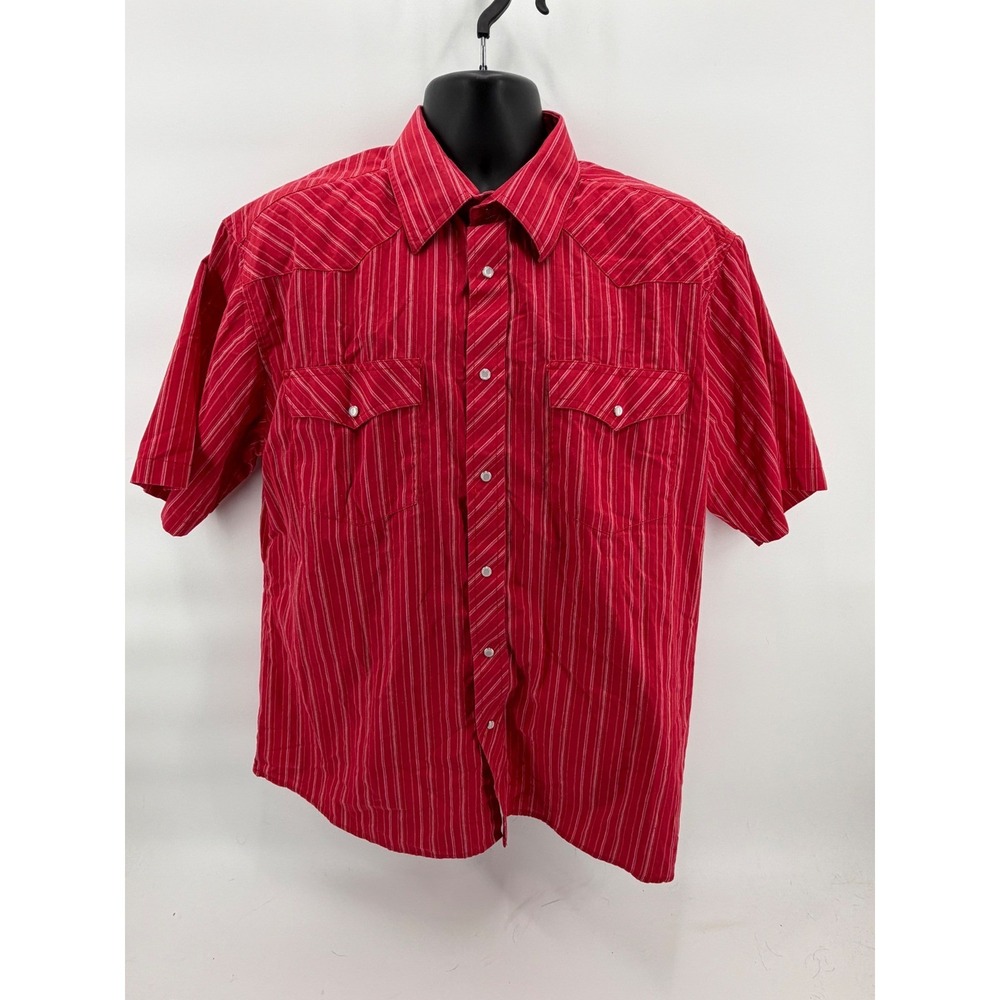Gioberti Western Pearl Snap Shirt Mens XL Red Striped Short Sleeve Cotton Blend